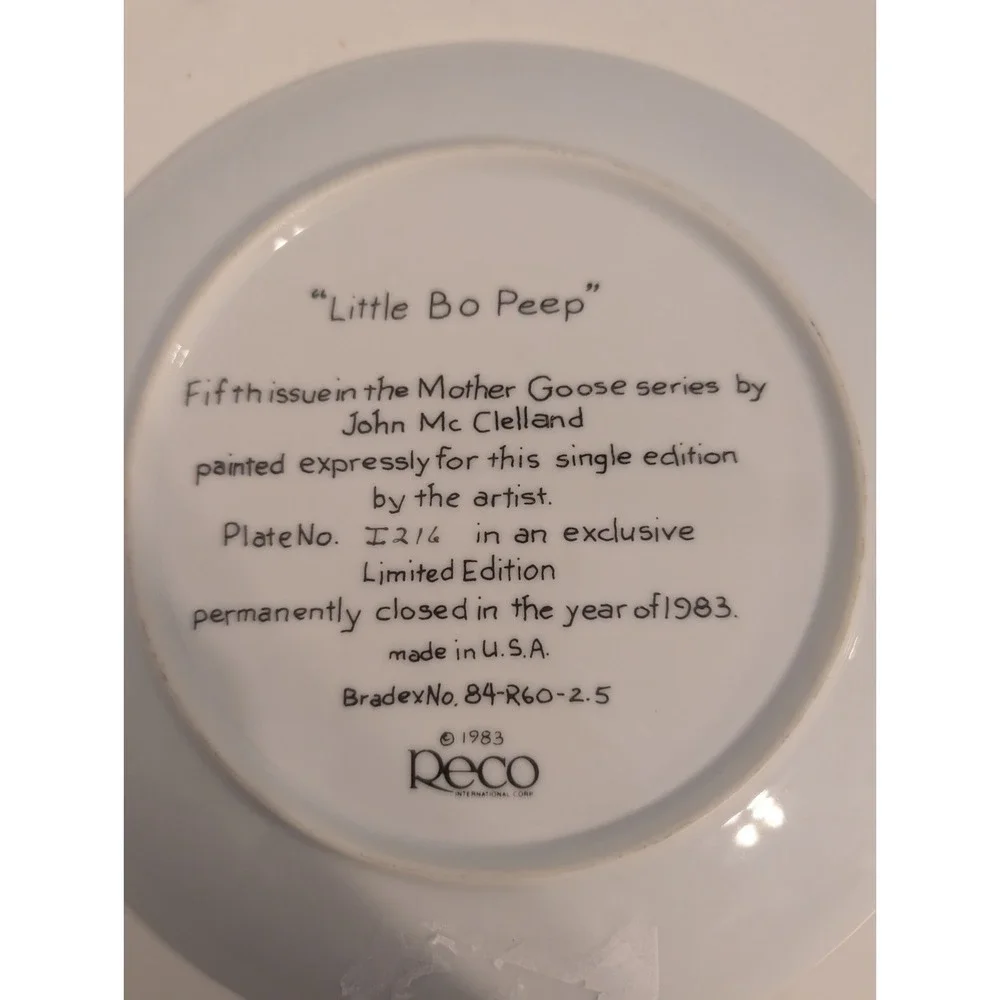 Reco 1983 Vtg Collector‎ Plate Little Bo Peep Mother Goose Series I216